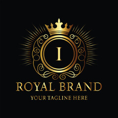 Elegant Gold Royal Brand Logo with Crown and Letter I