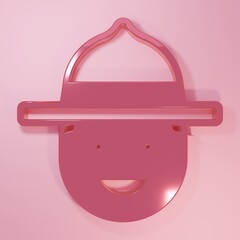 Pink Canadian ranger hat uniform icon isolated on pink background. Minimalism concept. 3D render illustration
