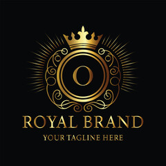 Elegant Gold Royal Brand Logo with Crown and Letter O