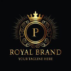 Elegant Gold Royal Brand Logo with Crown and Letter P