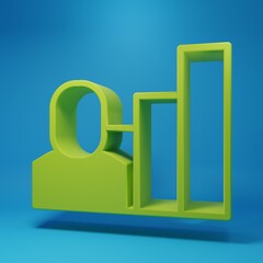 Green Productive human icon isolated on blue background. Idea work, success, productivity, vision and efficiency concept. Minimalism concept. 3D render illustration