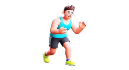 sweaty runner a 3d cartoon model of exhaustion and determination, isolated on transparent background