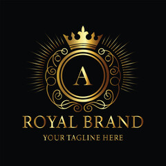 Golden Royal Brand Logo with Crown and Letter A