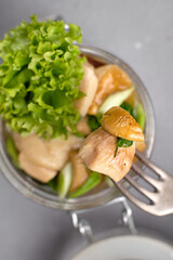 Close-up shot of a tasty dish in a jar.
