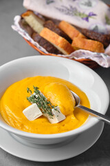 Delicious Pumpkin Soup with Bread
