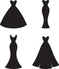 Set of Elegant Women’s Dress Silhouettes – Fashion Vector Illustration Collection 