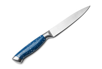 Kitchen knife on a white background. Metal kitchen knife with a metal handle.