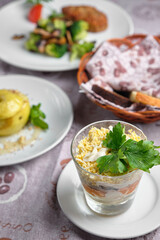 Delicious restaurant meal served on a table.