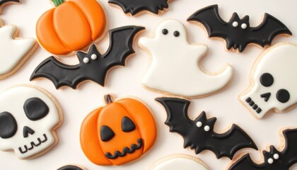 Halloween themed spooky cookies with ghosts and pumpkins