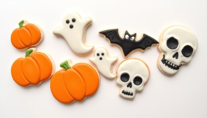 Obraz premium Halloween themed spooky cookies with pumpkins skulls ghosts bats