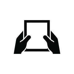 Hands holding a blank digital tablet screen