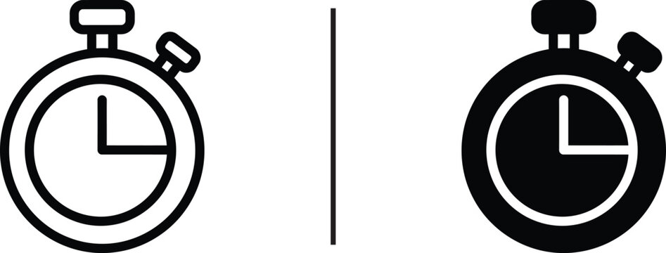 Stopwatch Icon: a visual depiction of a stopwatch. The image is clean, crisp, and easily conveys the concepts of time, precision, and measurement.