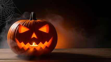 Obraz premium Spooky Pumpkin in Fog with Dramatic Light