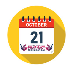 National Pharmacy Technician Day October 21 Calendar Graphic Design. banner for social media post. Vector Illustration