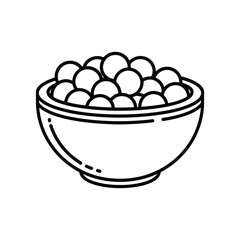 Simple line drawing of a bowl filled with round objects