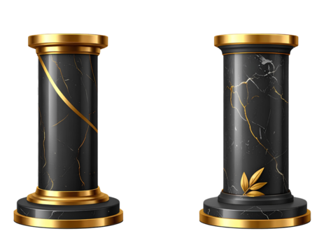 Firefly_ PNG vector Pedestals Set. Pedestal with golden line on isolated transparent backgrou  