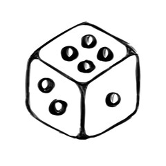 Hand-Drawn Dice Illustration: Sketch of a White Dice with Black Dots, Game of Chance, Casino, Isolated on White Background