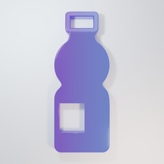 Purple-blue Bottle of water icon isolated on grey background. Soda aqua drink sign. Minimalism concept. 3D render illustration