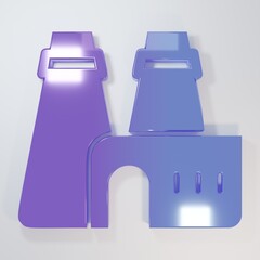 Purple-blue Factory production icon isolated on grey background. Industrial building. Minimalism concept. 3D render illustration