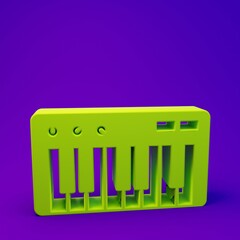 Green Music synthesizer icon isolated on purple-blue background. Electronic piano. Minimalism concept. 3D render illustration