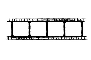 Black and White Film Strip Illustration - Retro Analog Photography Frame Element, Movie Reel, Cinema Icon, Media Template, Negative, Vintage Effect