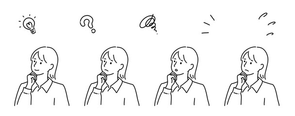 顎に手をあてて考える女性２