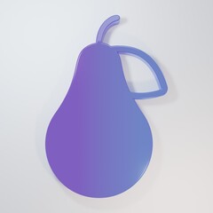 Purple-blue Pear icon isolated on grey background. Fruit with leaf symbol. Minimalism concept. 3D render illustration