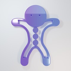 Purple-blue Holiday gingerbread man cookie icon isolated on grey background. Cookie in shape of man with icing. Minimalism concept. 3D render illustration
