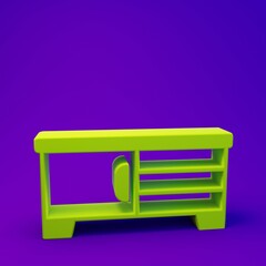 Green TV table stand icon isolated on purple-blue background. Minimalism concept. 3D render illustration