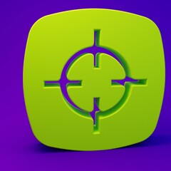 Obraz premium Green Target sport icon isolated on purple-blue background. Clean target with numbers for shooting range or shooting. Minimalism concept. 3D render illustration