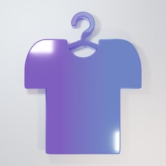 Purple-blue T-shirt on hanger icon isolated on grey background. Minimalism concept. 3D render illustration