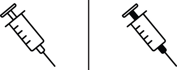 Medical Syringe Icon: A detailed vector outline of a medical syringe, perfect for illustrating health, medicine, and vaccination concepts.