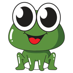 Obraz premium Happy Green Frog Cartoon with Extra Large Eyes