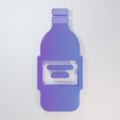 Purple-blue Glass bottle of vodka icon isolated on grey background. Minimalism concept. 3D render illustration