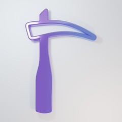 Purple-blue Scythe icon isolated on grey background. Happy Halloween party. Minimalism concept. 3D render illustration