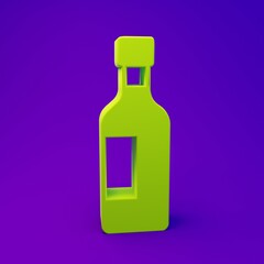 Green Bottle of wine icon isolated on purple-blue background. Minimalism concept. 3D render illustration