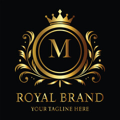 Elegant Gold Royal Brand Logo with Crown and Monogram