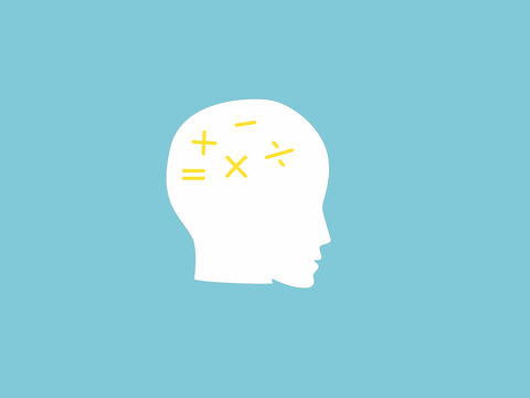 brain with arithmetic symbols, representing mathematical thinking