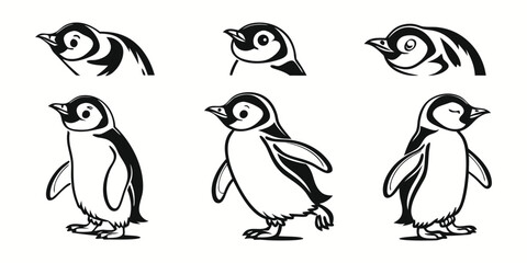 Naklejka premium cute-penguin-chick-vector---icons-set---6-minimali