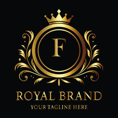 Golden Royal Brand Emblem with Letter F