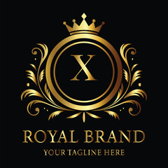 Golden Royal Emblem with Letter X and Crown