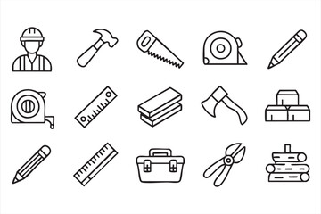 Timber and Building Tools Vector Icons Toolbox Saw Hammer Pencil