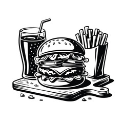 Classic burger fries and soda illustration