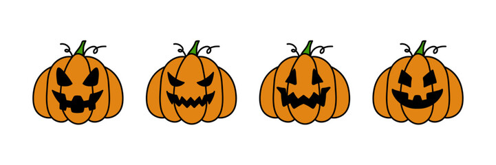 Orange and black scary Halloween pumpkin set.