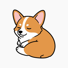 Adorable Sleeping Corgi Puppy Cartoon Illustration.