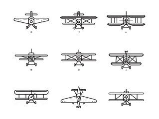 Biplane Ultra Minimalist Line Art Icons  