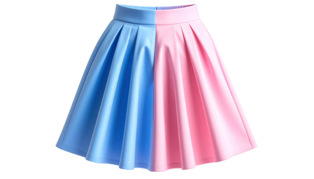 A stylish and fashionable garment featuring a beautiful and vibrant color scheme this chic skirt blends delicate pink and serene blue hues creating a modern and elegant piece of apparel. Png form