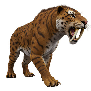 Powerful Smilodon Fatalis A Detailed 3D Render of a SaberToothed Cat Perfect for Prehistoric Wildlife or Fantasy Projects isolated on transparent background