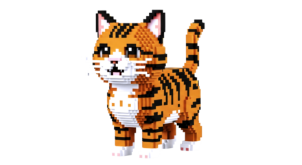 adorable pixel art kitten a playful 3d cuboid cat model, isolated on transparent background
