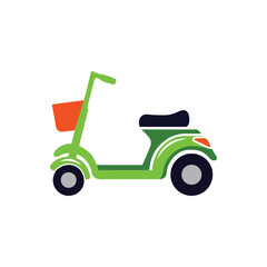 Green Scooter with Front Basket , Modern Flat Design